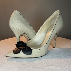 Christian Dior Cream Pump Heels with Black Flower